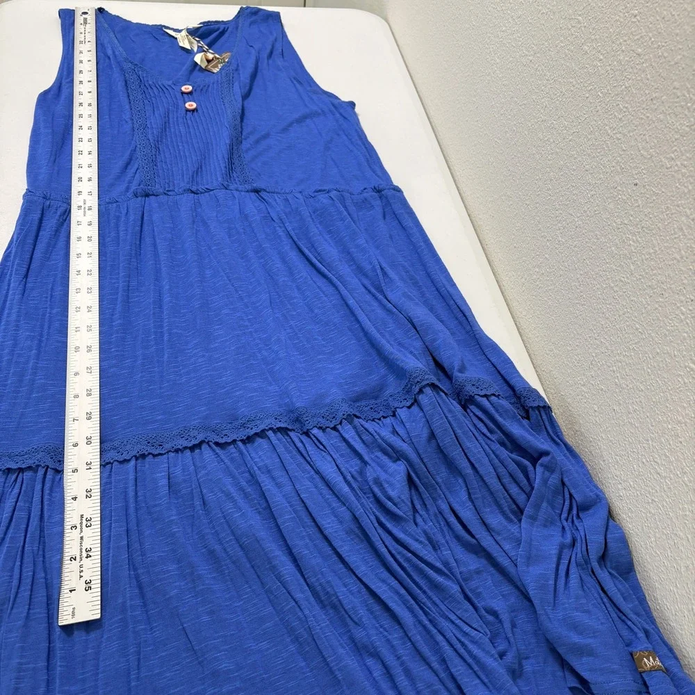 Matilda Jane Sleeveless Tiered Midi Dress Womens XL Blue Lace Trim Slub Knit NWT